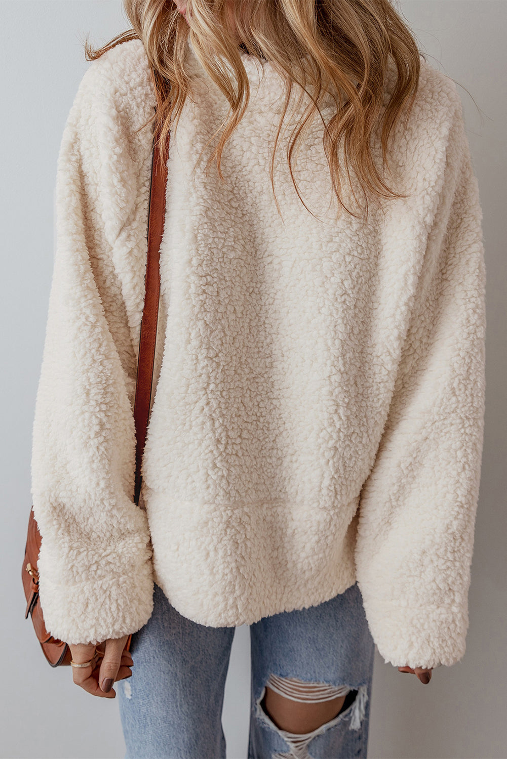 White Mock Neck Fleece Pullover