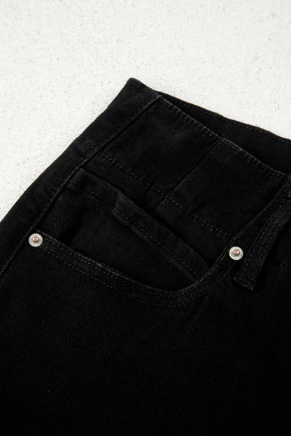 High Waist Stretch Jeans – Double Button Denim Pants