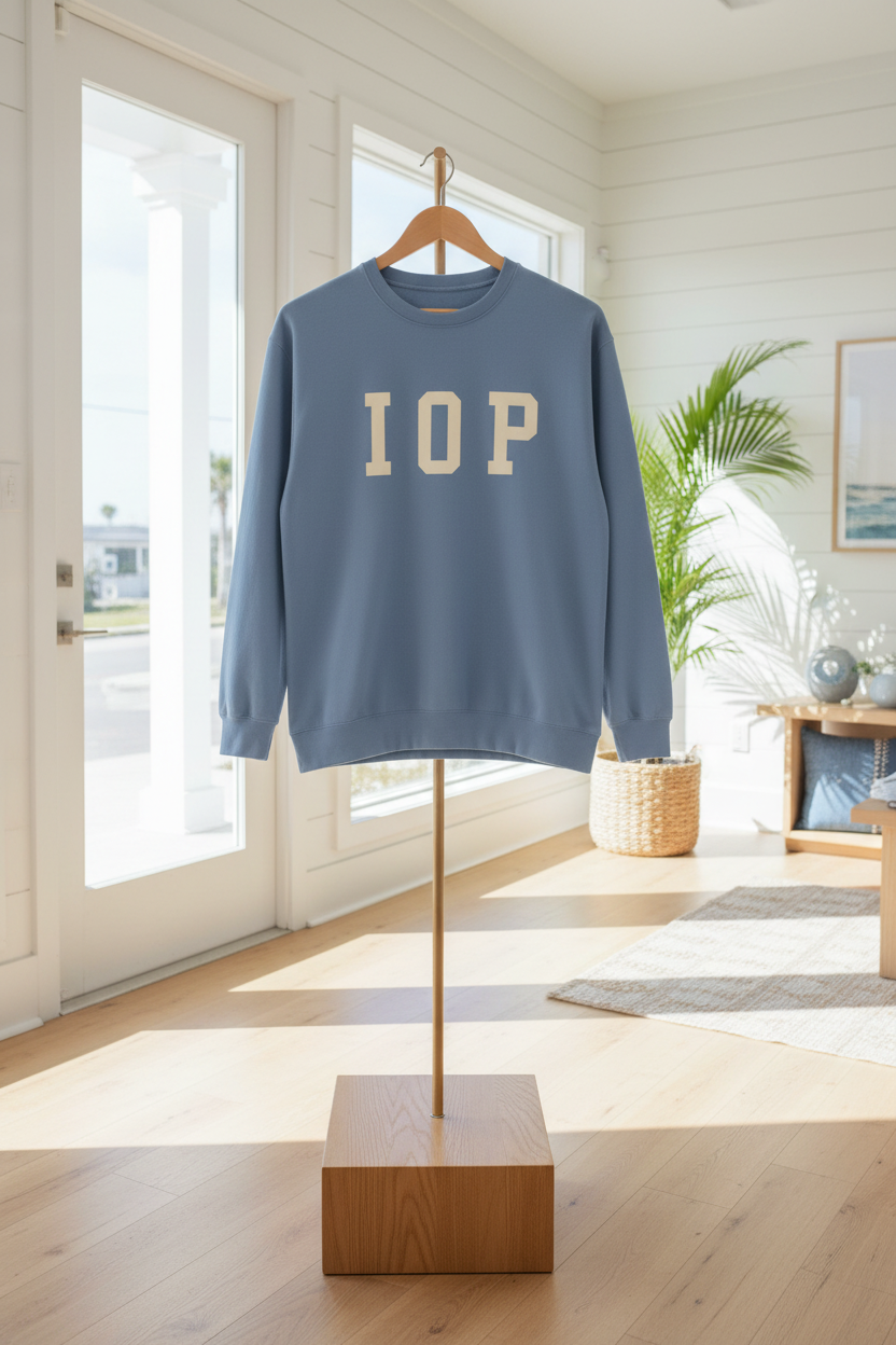 Coastal Collegiate Comfort: The Softstyle IOP Crewneck