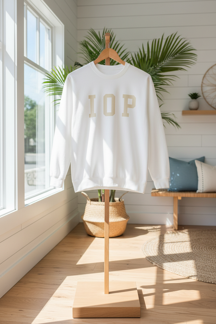 Coastal Collegiate Comfort: The Softstyle IOP Crewneck