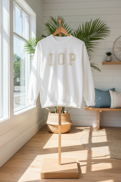 Coastal Collegiate Comfort: The Softstyle IOP Crewneck