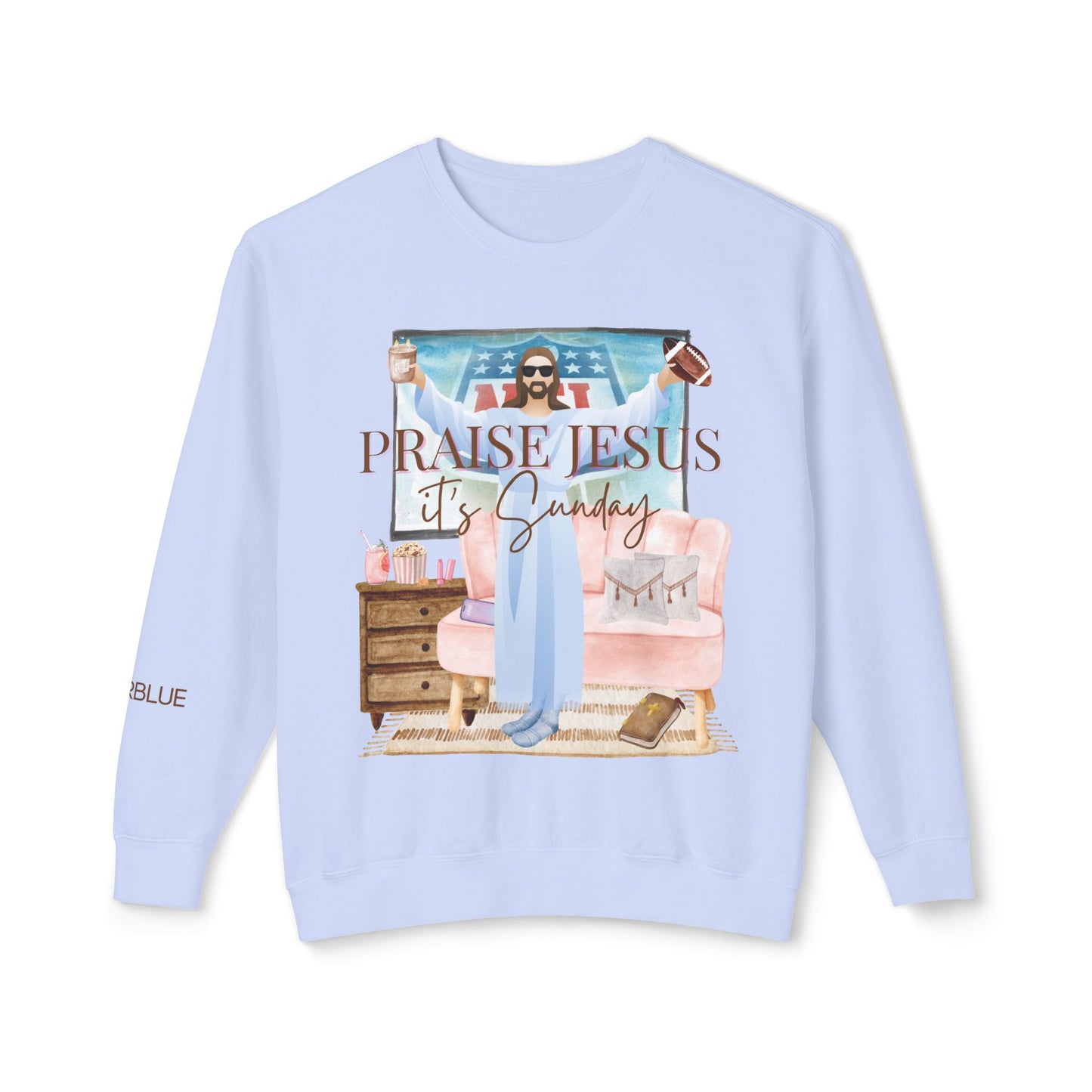 Jesus & NFL Sunday Crewneck – Funny Football Sweatshirt – Sunday Faith + Football Apparel