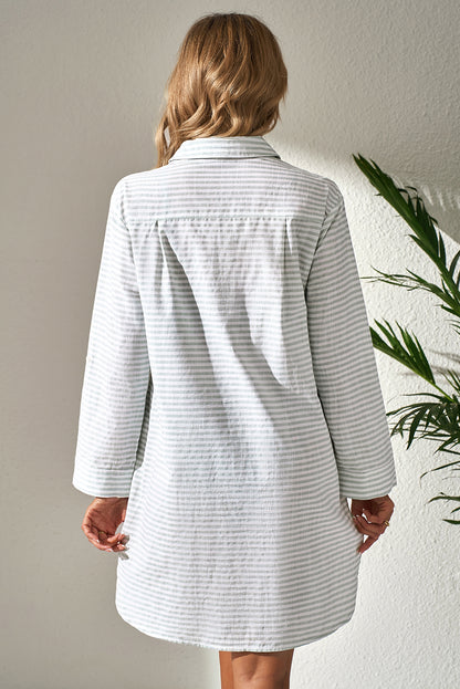 White Stripe Beach Cover Up Shirt – Collared Long Sleeve Button Down