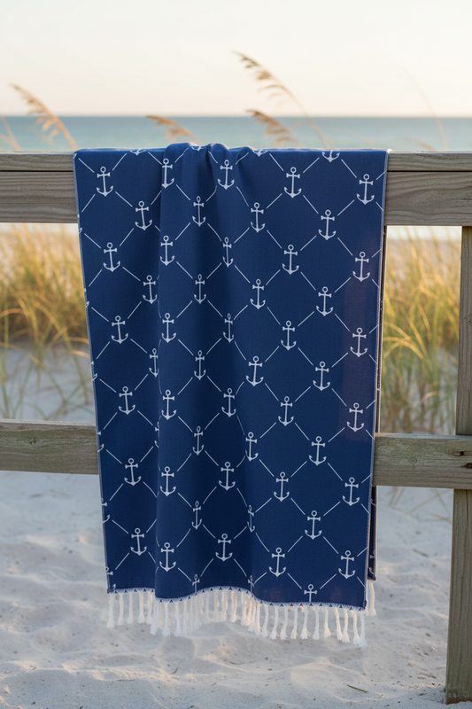 Boho Beach Boulder Cloth - Nautical Anchor Design