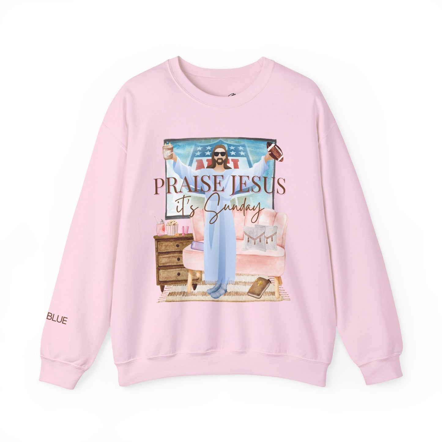 Jesus & NFL Sunday Crewneck – Funny Football Sweatshirt – Sunday Faith + Football Apparel