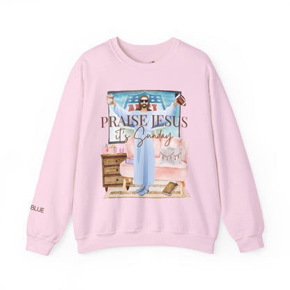 Jesus & NFL Sunday Crewneck – Funny Football Sweatshirt – Sunday Faith + Football Apparel