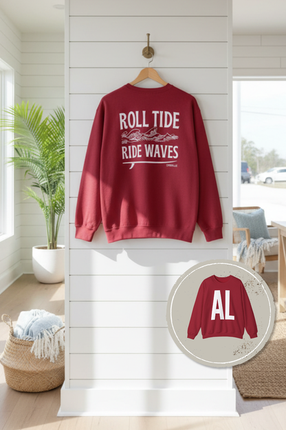 Roll Tide, Ride Waves Crewneck – University of Alabama Gameday Edition