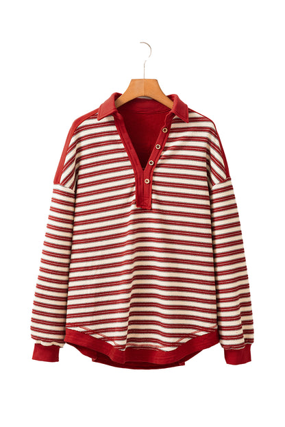 Striped Collared V-Neck Button Top