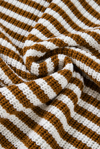 Striped Zip-Up Coastal Sweater – Khaki, Blue, & Black