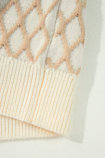 Oatmeal Diamond Knit Drop Shoulder Loose Sweater