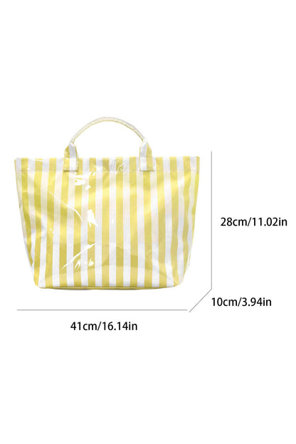 Yellow Cream Striped Waterproof Tote – Oversized Coastal Carryall Bag