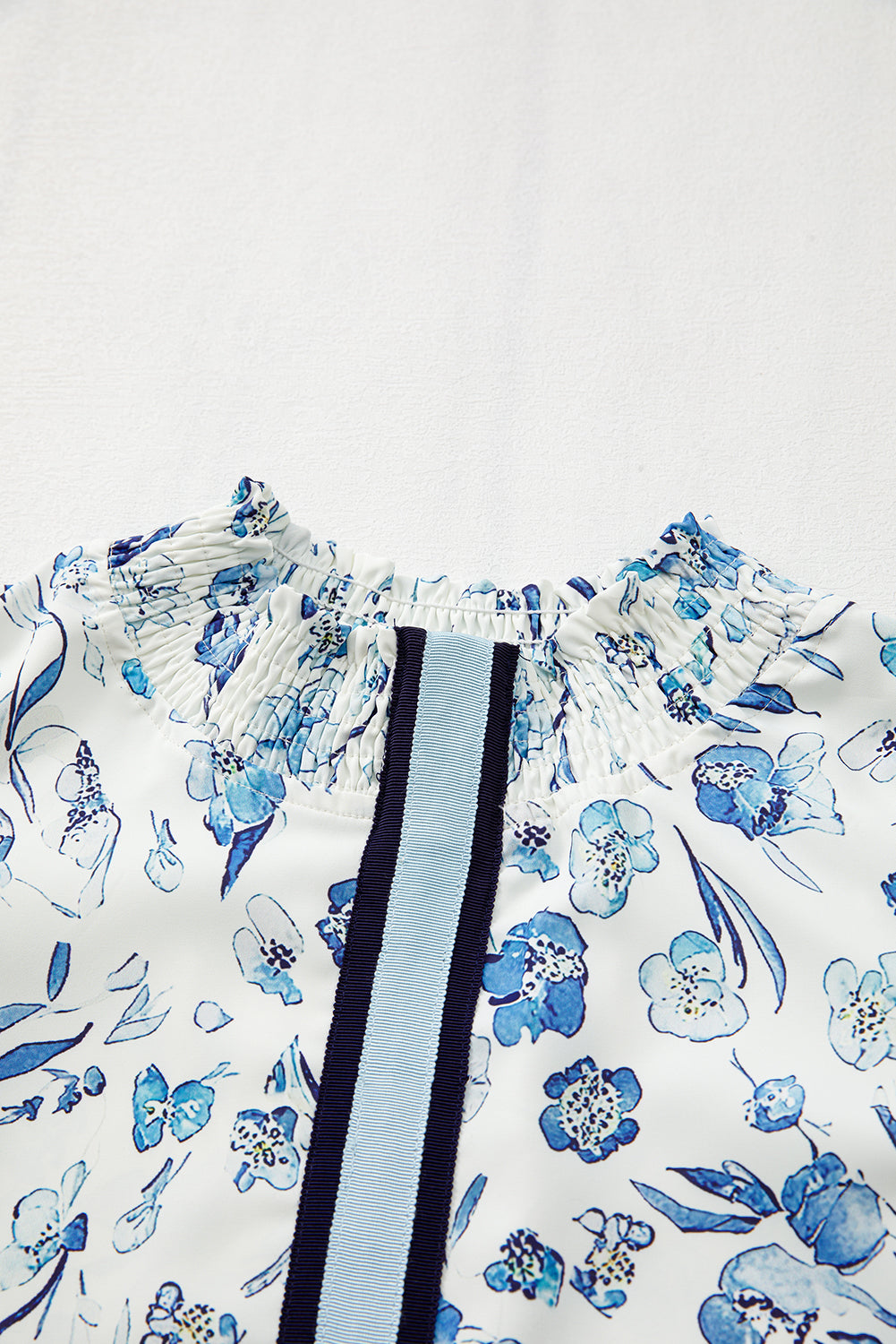 Sky Blue Floral Ruffle Blouse – Coastal Country Statement Top