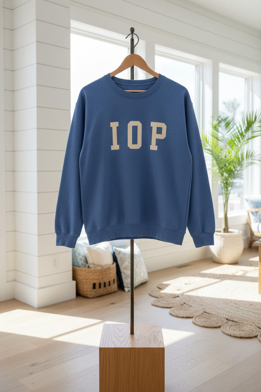 Coastal Collegiate Comfort: The Softstyle IOP Crewneck