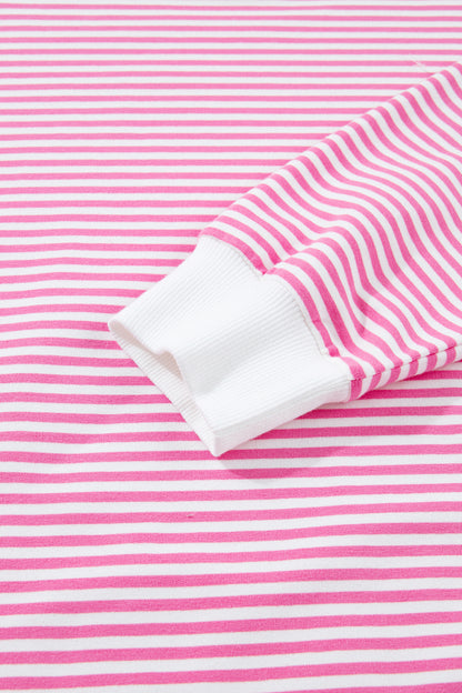 Pink Stripe Colorblock Two Piece Short Set – Oversized Mock Neck Lounge Set