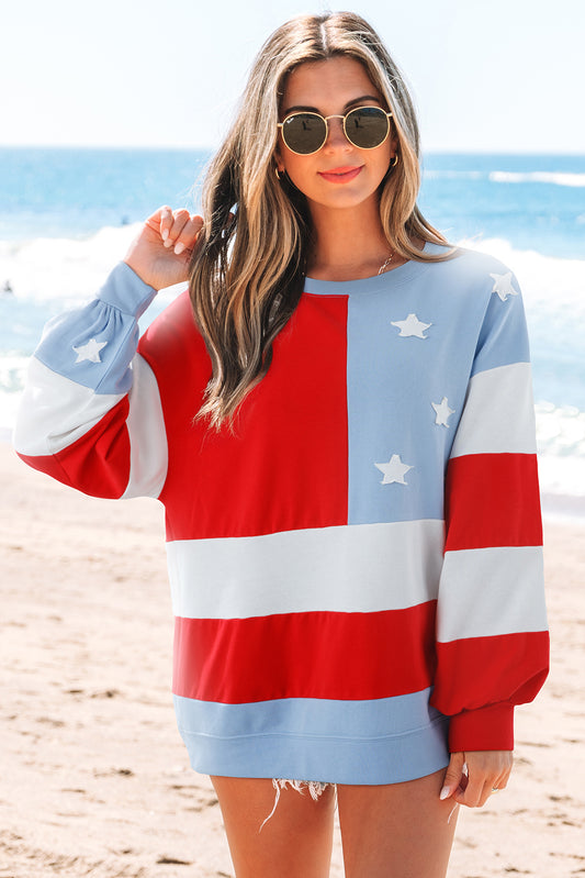Stars & Stripes Colorblock Sweatshirt – Vintage Acid Wash American Flag Pullover