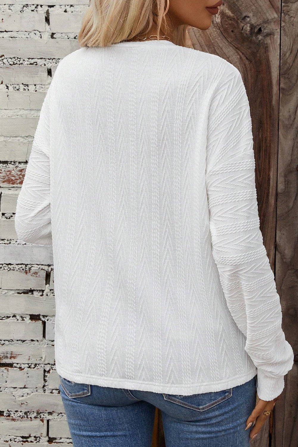 White Textured Drop Shoulder Knit Top