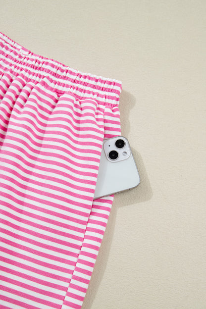 Pink Stripe Colorblock Two Piece Short Set – Oversized Mock Neck Lounge Set
