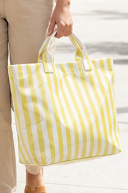 Yellow Cream Striped Waterproof Tote – Oversized Coastal Carryall Bag