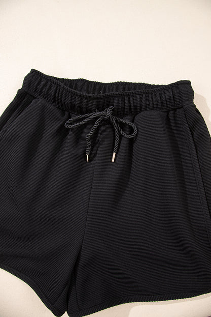 Parchment Textured Knit Two Piece Short Set – Zip Up Top & High Waist Shorts