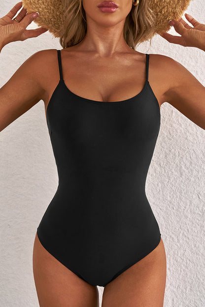 Black Lace Up One Piece Swimsuit – Open Back Strappy Swimwear