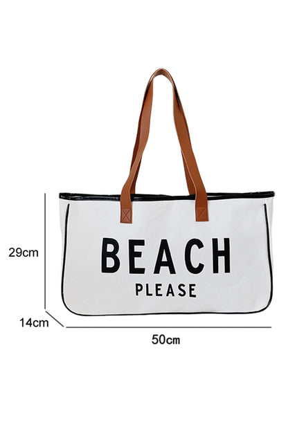 “Beach Please” Oversized Canvas Tote Bag – White Beach Bag