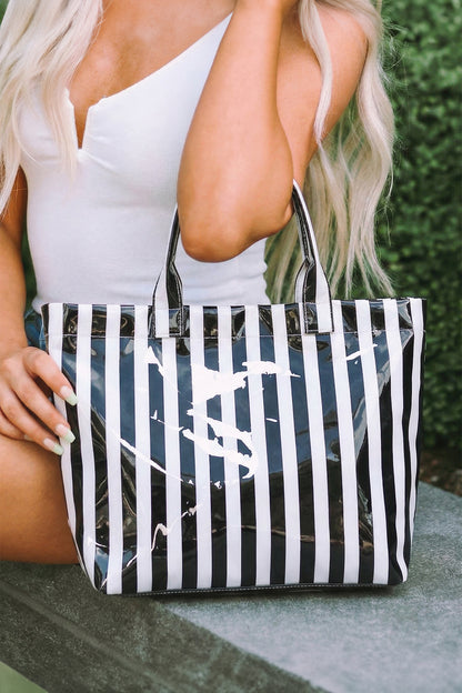 Yellow Cream Striped Waterproof Tote – Oversized Coastal Carryall Bag
