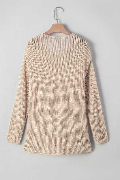 Boho Hollow-Out Sweater – Sand & Black