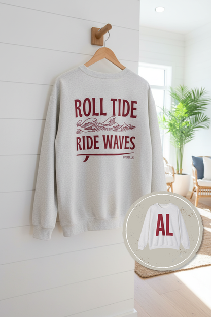 Roll Tide, Ride Waves Crewneck – University of Alabama Gameday Edition