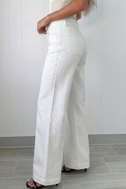 High Waist Stretch Jeans – Double Button Denim Pants