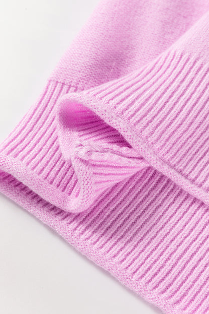 Pink Mock Neck Sweater – Relaxed Fit Balloon Sleeve Knit