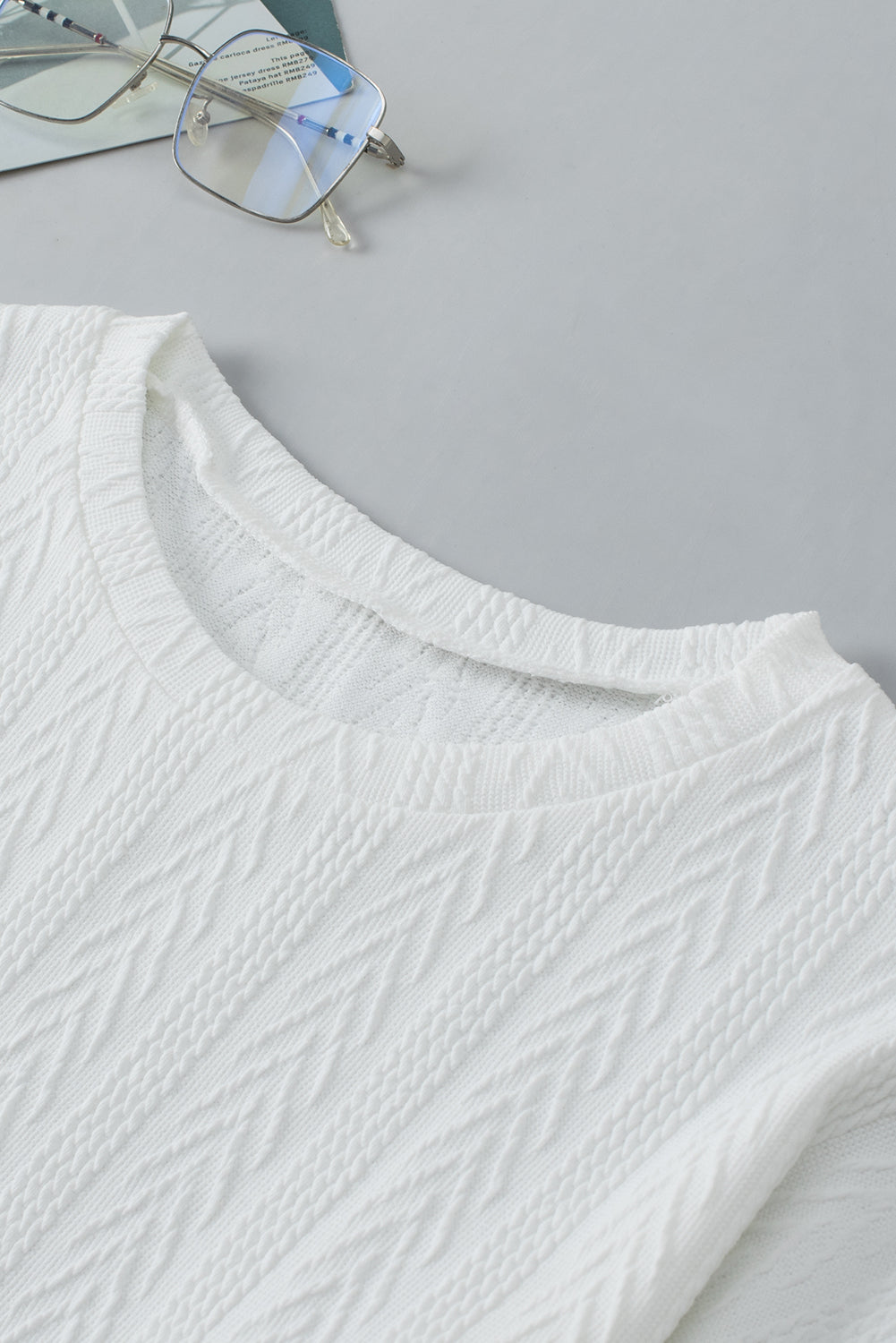 White Textured Drop Shoulder Knit Top