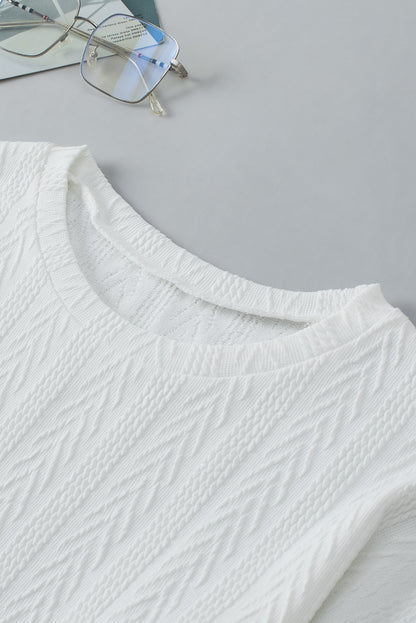 White Textured Drop Shoulder Knit Top