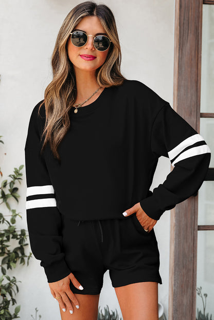 Varsity Two Piece Short Set – Drop Shoulder Pullover Lounge Set