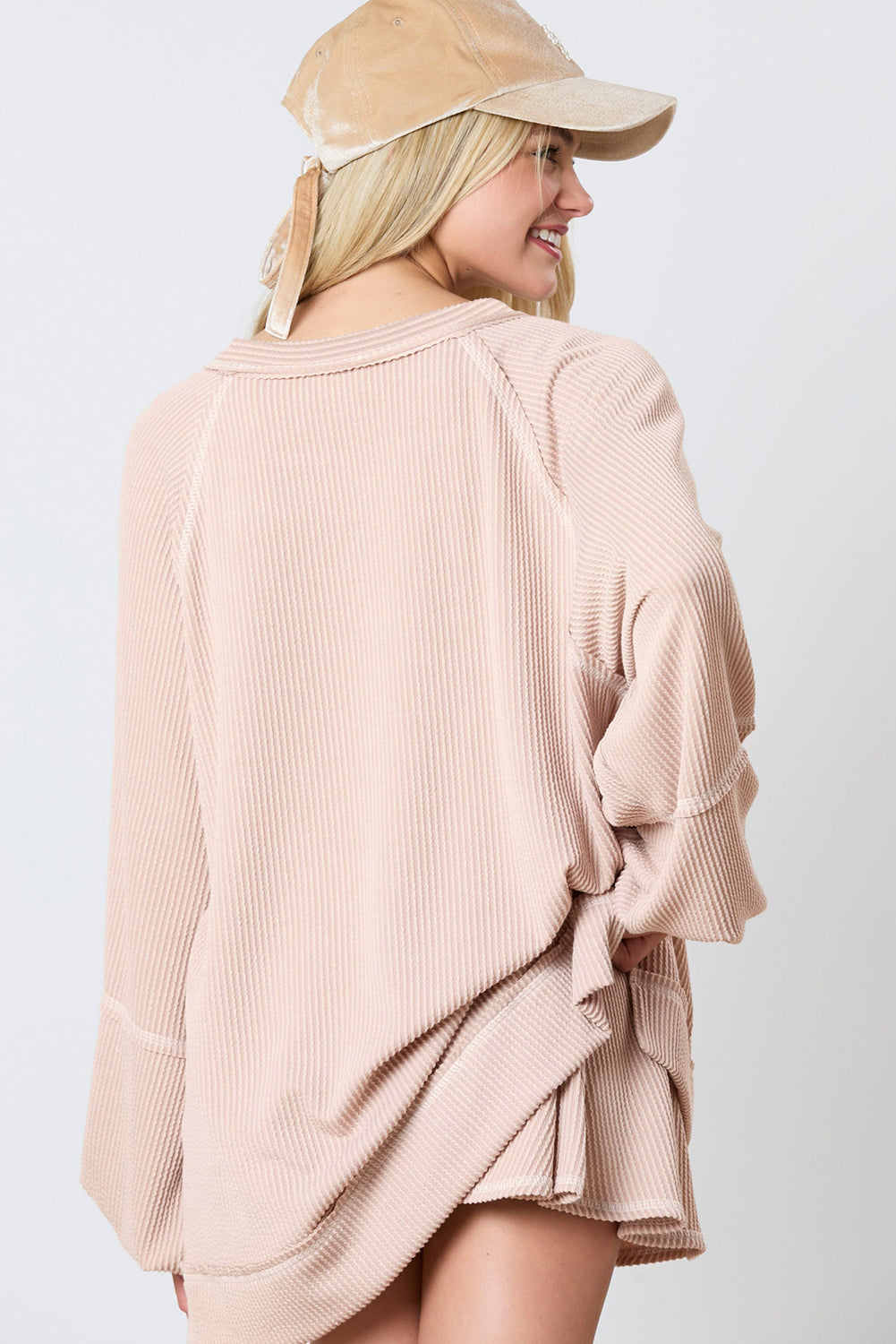 Sky Blue Corded Lantern Sleeve Top & Ruffled Mini Skirt Set