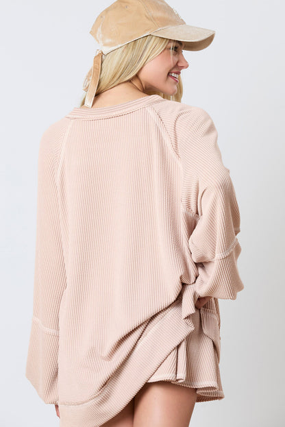 Sky Blue Corded Lantern Sleeve Top & Ruffled Mini Skirt Set