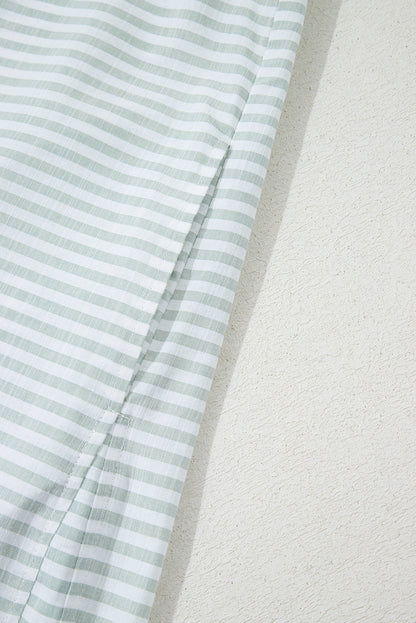 White Stripe Beach Cover Up Shirt – Collared Long Sleeve Button Down