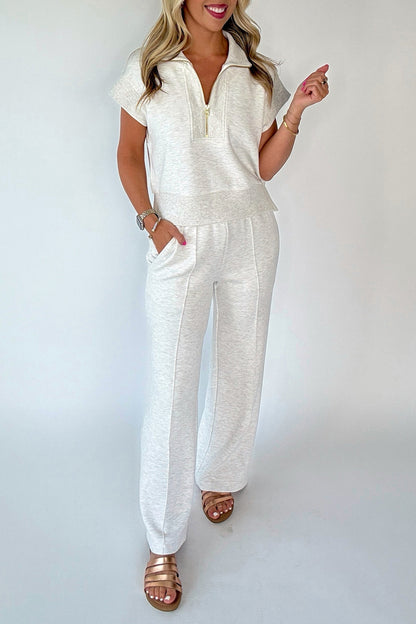 Half Zip Polo Two Piece Pant Set – Casual Lounge Outfit