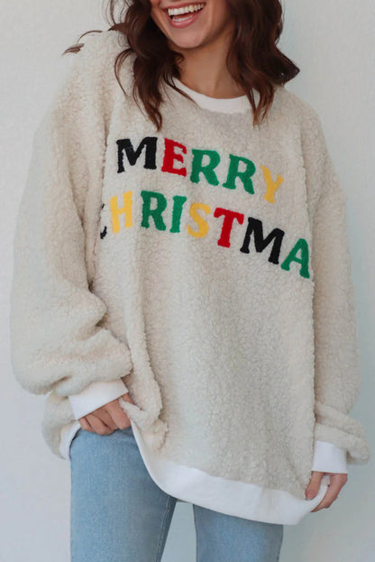 White Sherpa “Merry Christmas” Sweatshirt – Cozy Coastal Cheer
