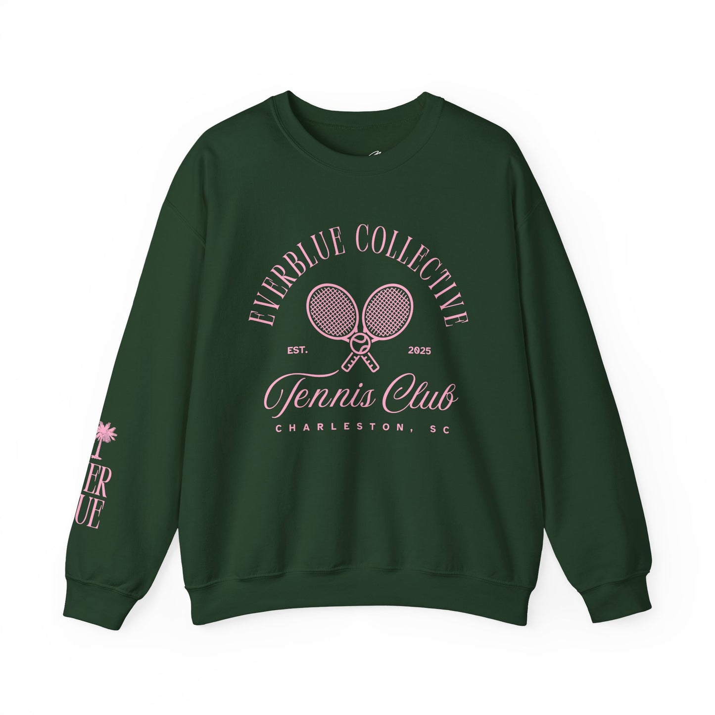 EverBlue Tennis Club Crewneck – Green with Pink Print