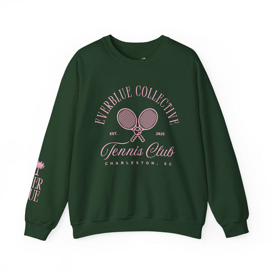 EverBlue Tennis Club Crewneck – Green with Pink Print