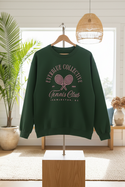 EverBlue Tennis Club Crewneck – Green with Pink Print