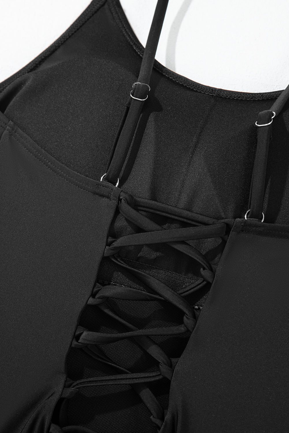 Black Lace Up One Piece Swimsuit – Open Back Strappy Swimwear