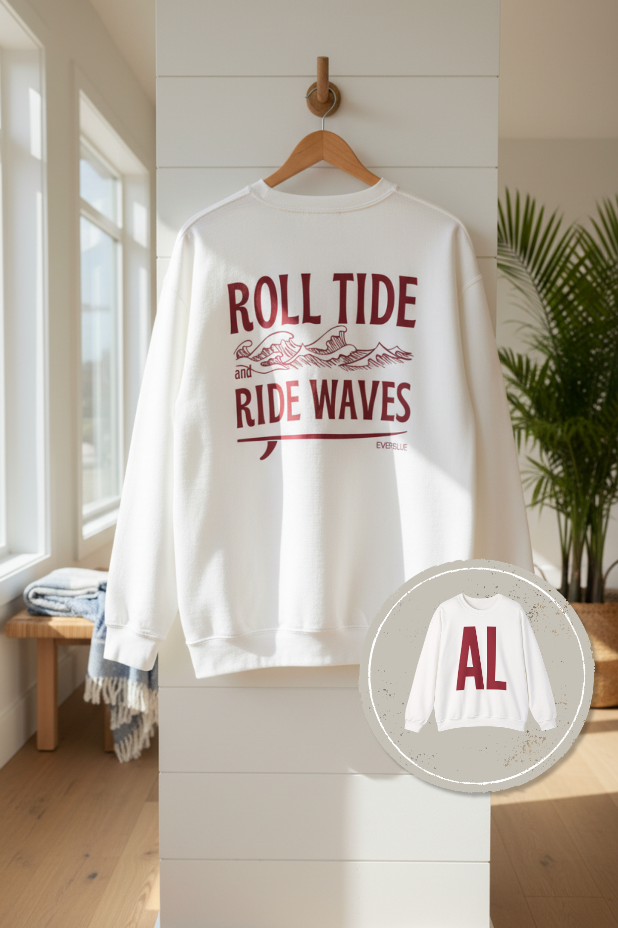 Roll Tide, Ride Waves Crewneck – University of Alabama Gameday Edition