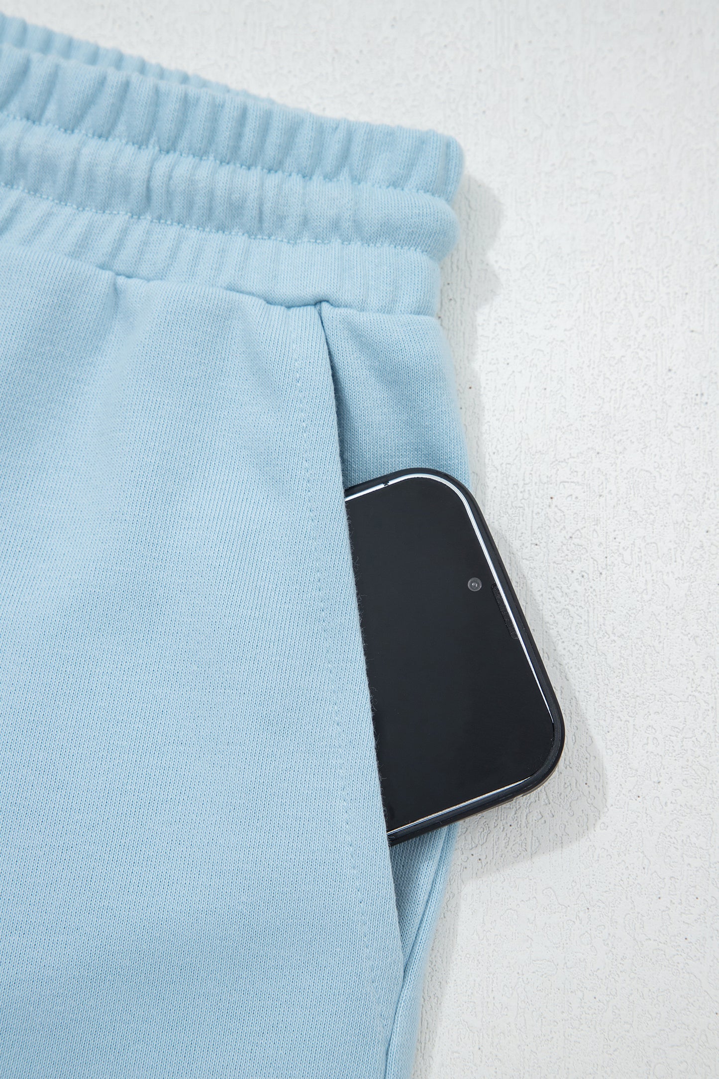 Mist Blue Two Piece Short Set – Relaxed Tee and Drawstring Shorts Outfit