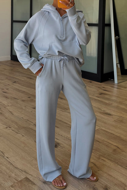 Half Zip Two Piece Pant Set – Hooded Pullover Lounge Outfit