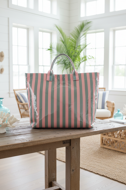 Striped Waterproof Tote – Oversized Coastal Carryall Bag