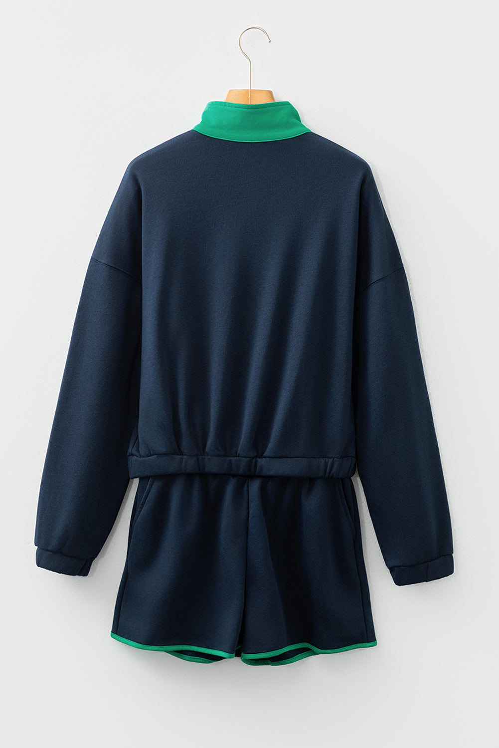 Navy Colorblock Pullover + Shorts Set 2pcs Outfit