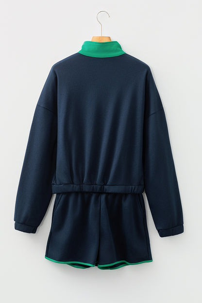 Navy Colorblock Pullover + Shorts Set 2pcs Outfit
