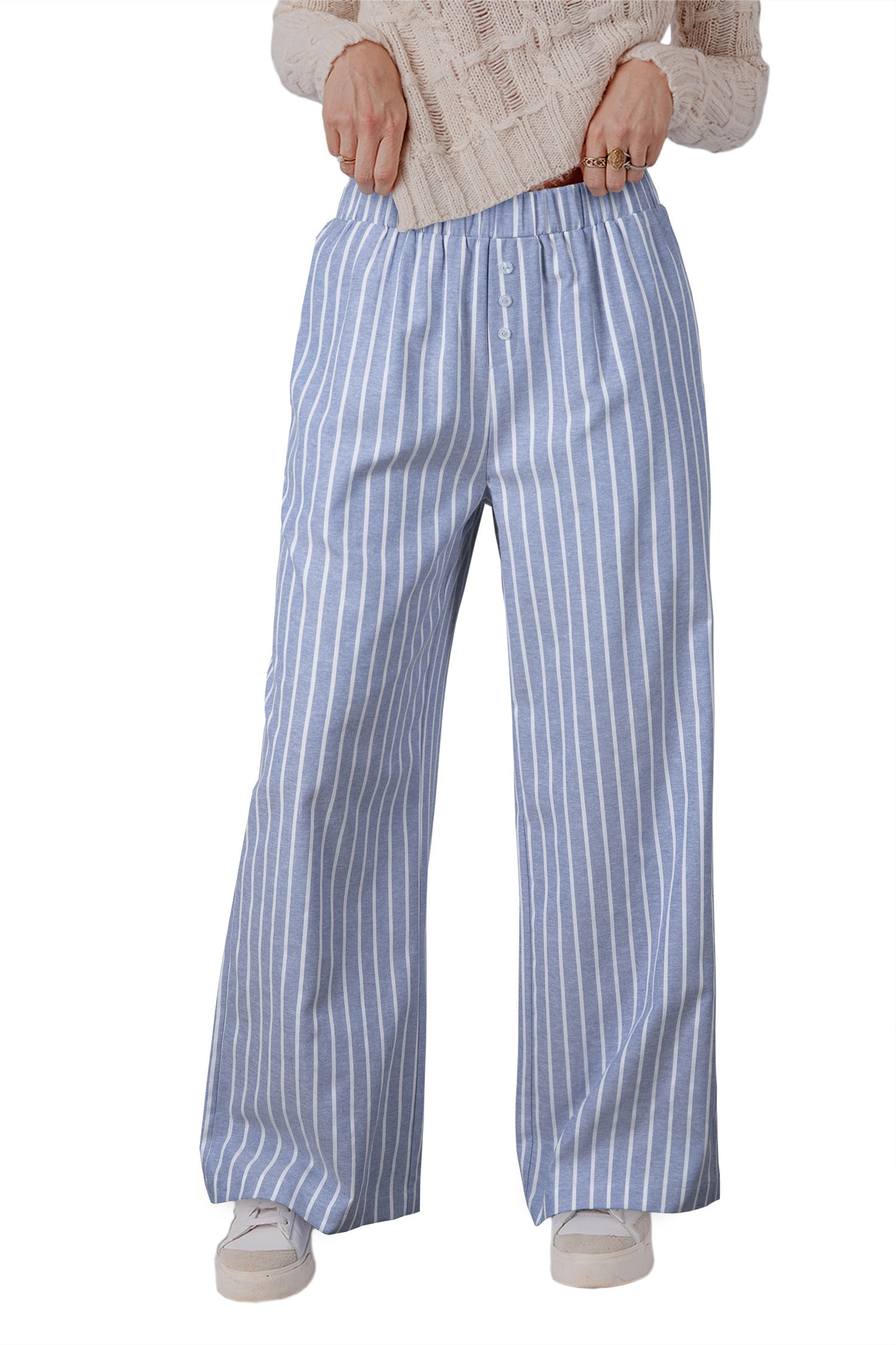 Sky Blue Stripe Coastal Button Pant