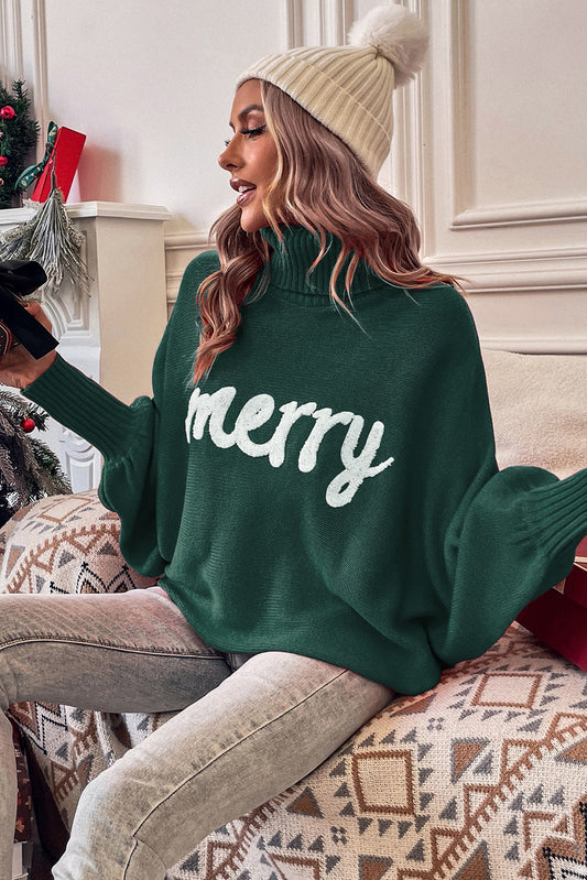 High Neck “Merry Christmas” Turtleneck Sweater – Timeless Holiday Cozy
